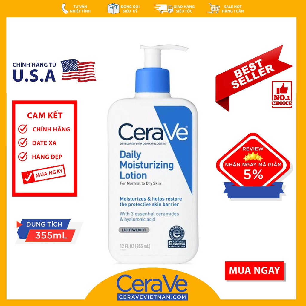 CeraVe Daily Moisturizing Lotion - Kem dưỡng làm mềm da