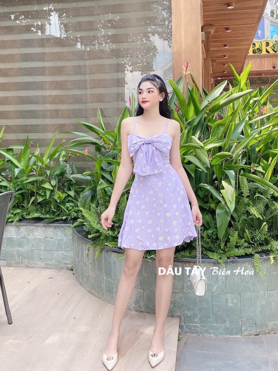 Đầm xòe 2 dây hoa nơ ngực-MTB