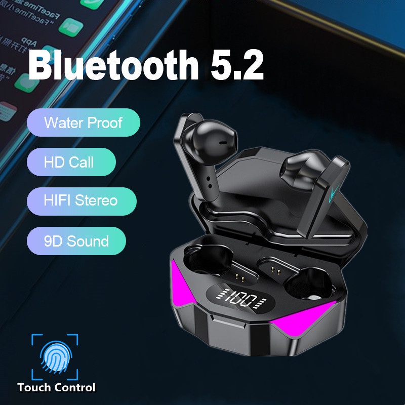 TWS X15 Tai nghe chơi game Tai nghe Bluetooth không dây với âm thanh Mic Bass Định vị âm thanh nổi 9D Tai nghe HiFi cho
