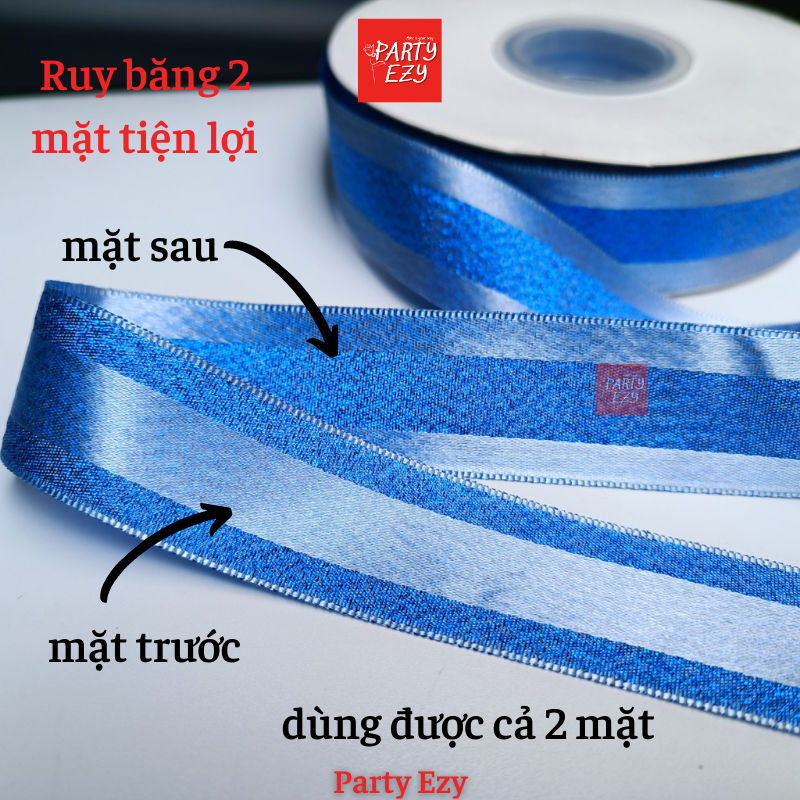 RUY BĂNG SỌC REN PHỐI SATIN 2 MẶT SIZE 2,5CM
