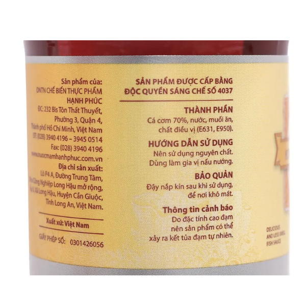 [Siêu thị WinMart] -Nước mắm cá cơm 50 độ đạm Hạnh Phúc chai 250ml