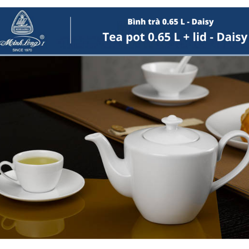 Bình trà gốm sứ minh long Bình trà 0.65 L - Daisy - Trắng