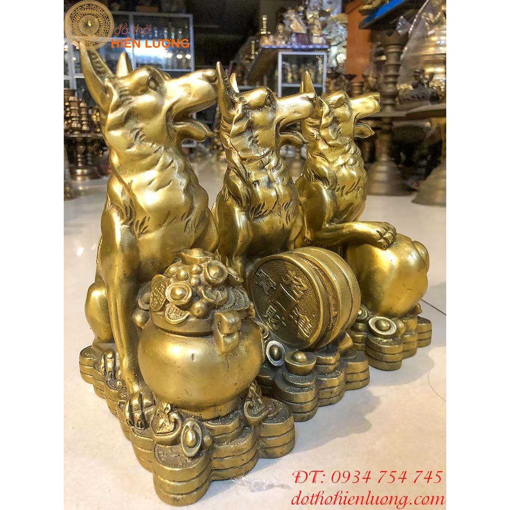Tượng Chó Bằng Đồng Phong Thủy Tài Lộc Cao 20cm