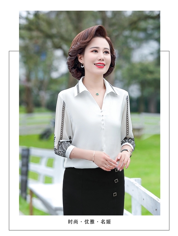 Áo sơ mi lụa trung niên nữ tay pha ren