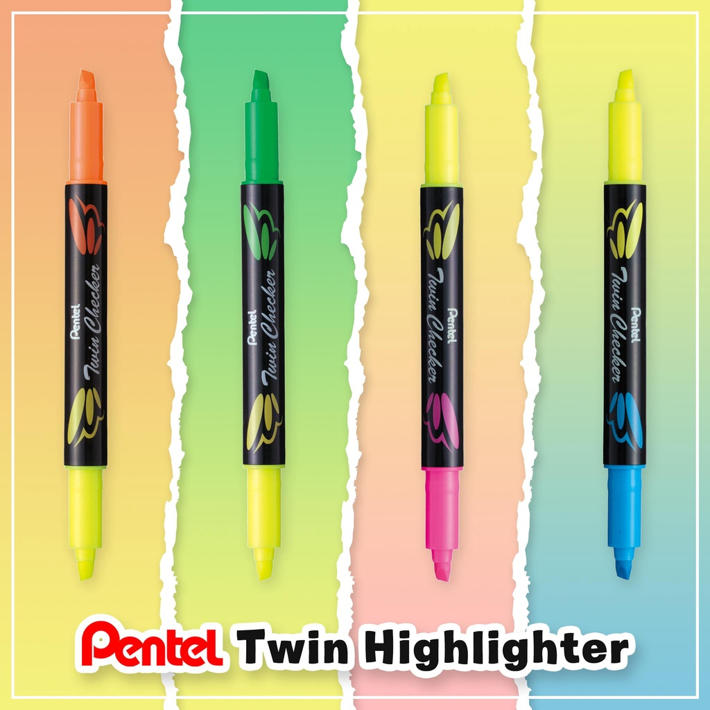 Bút Dạ Quang Nhớ Dòng Highlight Nhật Bản Pentel Twin Checker SLW8 - Thiết Kế 2 Đầu Ngòi Cùng Nét 1.0mm/3.5mm, Mực Ra Đều Màu Mực Tươi Sáng Dễ Sử Dụng