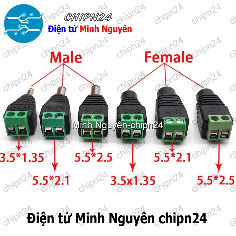 [2 cái] (F115) Đầu chuyển Jack DC ra Domino (2.1mm x 5.5mm 2.5mm x 5.5mm 1.35mm x 3.5mm Đực/Cái) - HHH.00284