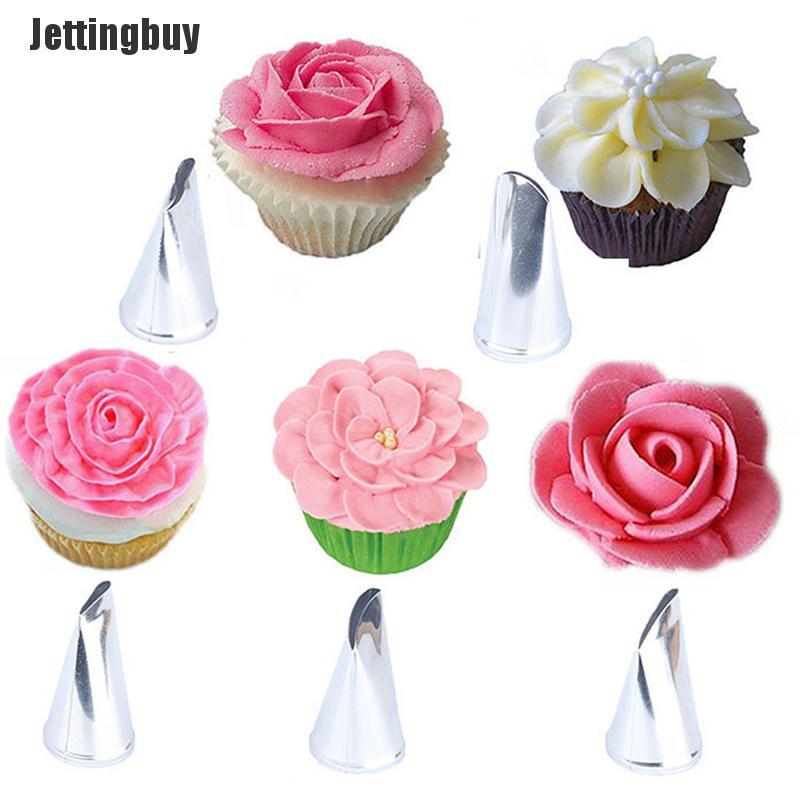 Jettingbuy 5 Pcs Cánh Hoa Hồng Kem Kim Loại Mẹo Dụng Cụ Trang Trí Bánh Đui Bắt Viền Kem