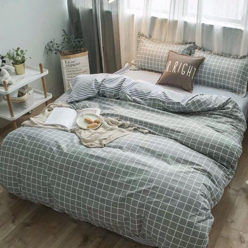 BỘ CHĂN GA COTTON HÀN QUỐC - KẺ VUÔNG XANH