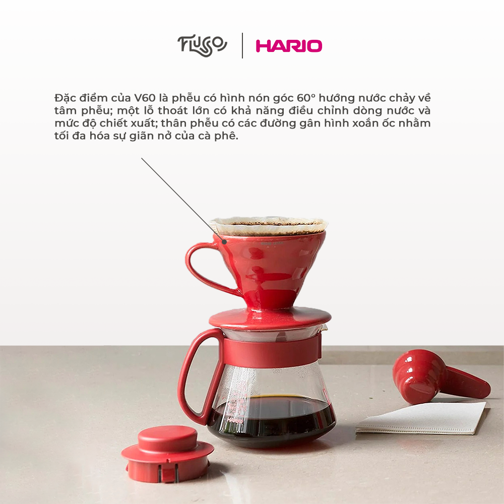 Phễu sứ Hario màu đỏ- size 1-2