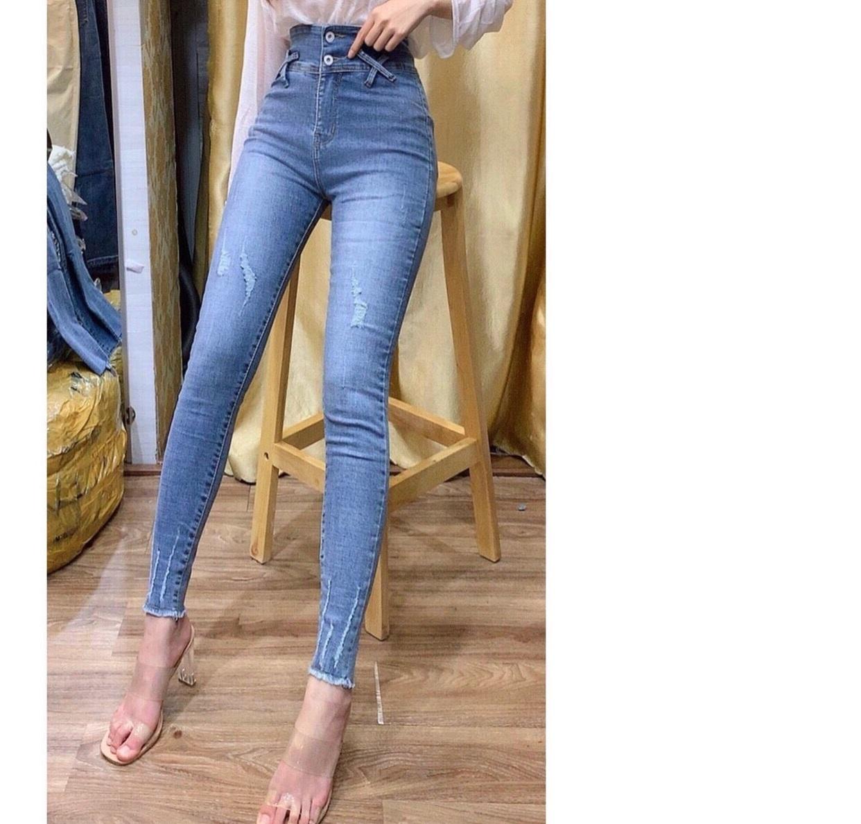 Quần jean nữ KIỂU X CHÉO ĐAI TRƯỚC - hai cúc - lưng siêu cao size 26 - 30 JR15