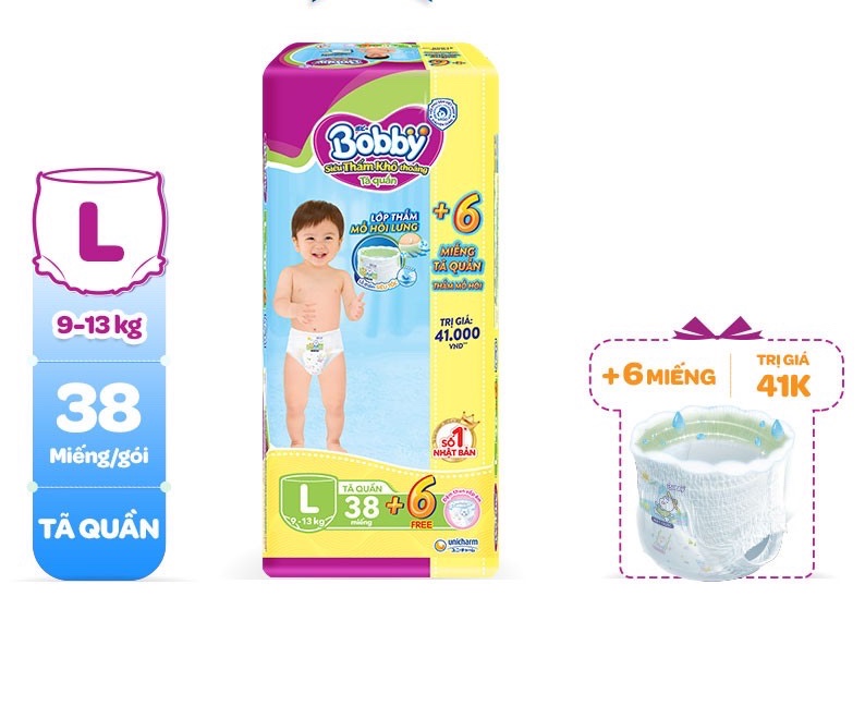 [Đủ Size] Tã Quần Bobby Siêu Thoáng Size M42/L38/XL34/XXL30/XXXL24 miếng - Hàng chính hãng