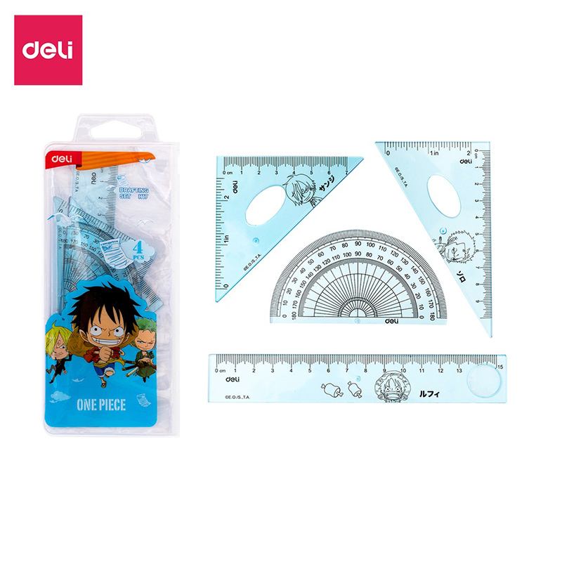 Bộ thước kẻ, eke, đo độ 15cm 4 chiếc One Piece H17 (Deli)