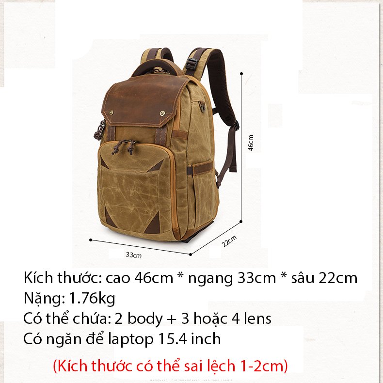 Balo đựng máy ảnh canvas có ngăn laptop
