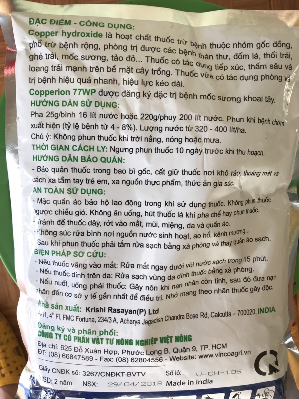 [DIỆT TRỪ NẤM BỆNH] Thuốc trừ nấm gốc đồng Ấn độ Copperion 77WP 500g