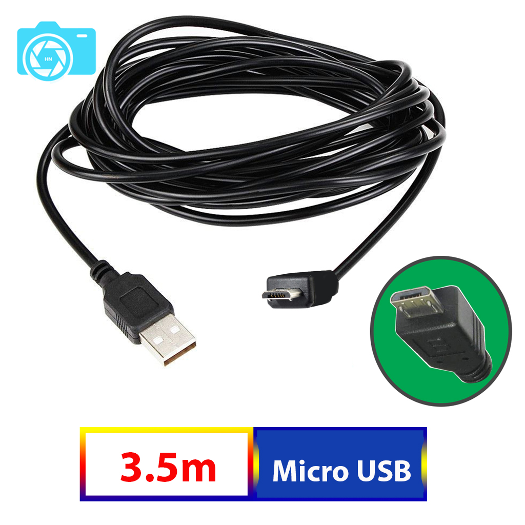 Dây cấp nguồn cho camera hành trình, chân Micro USB, dài 3,5m, sạc được cho điện thoại, chân thẳng