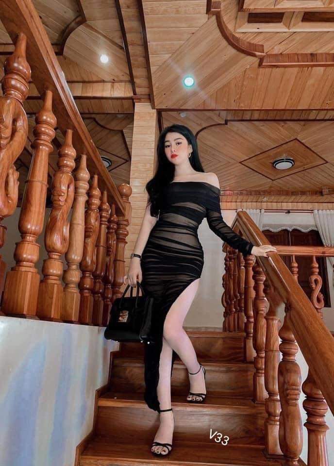 đầm maxi tay dài phối voan
