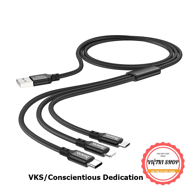 Cáp sạc 3 đầu Hoco X26 dài 1M dùng cho các dòng điện thoại android-type C-lightning