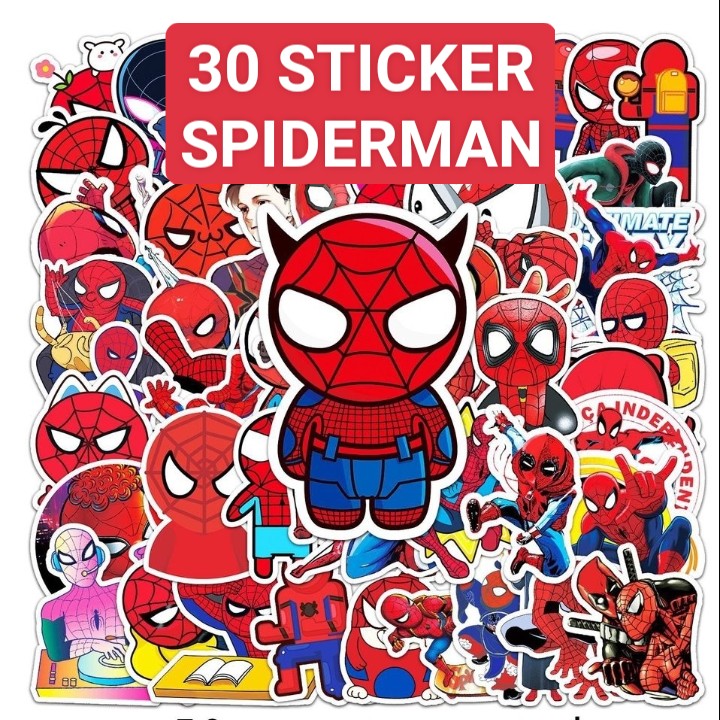 Combo 30 Sticker Chống Nước Decal Dán Điện Thoại Laptop Mũ Bảo Hiểm Vali  Guitar Bình Nước Sổ Tay [Spiderman Người Nhện] 