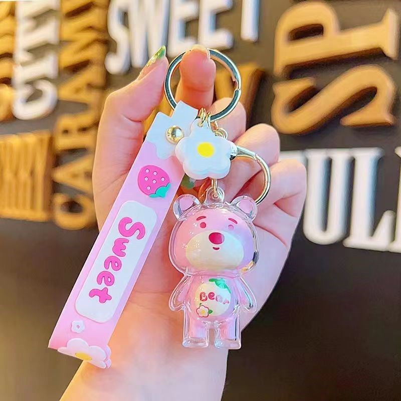 Móc Khóa Gấu Dâu Dây treo Key Chain Đeo Balo