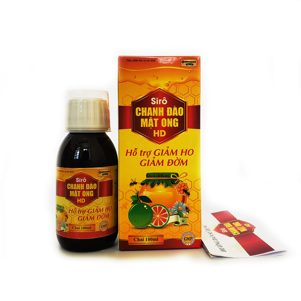 [HCM]Siro ho cho bé Chanh Đào Mật Ong giảm ho giảm đờm giảm viêm họng cho bé từ 1 tuổi - Chai 100ml thành phần chanh đào mật ong kim ngân hoa mơ muối cam thảo