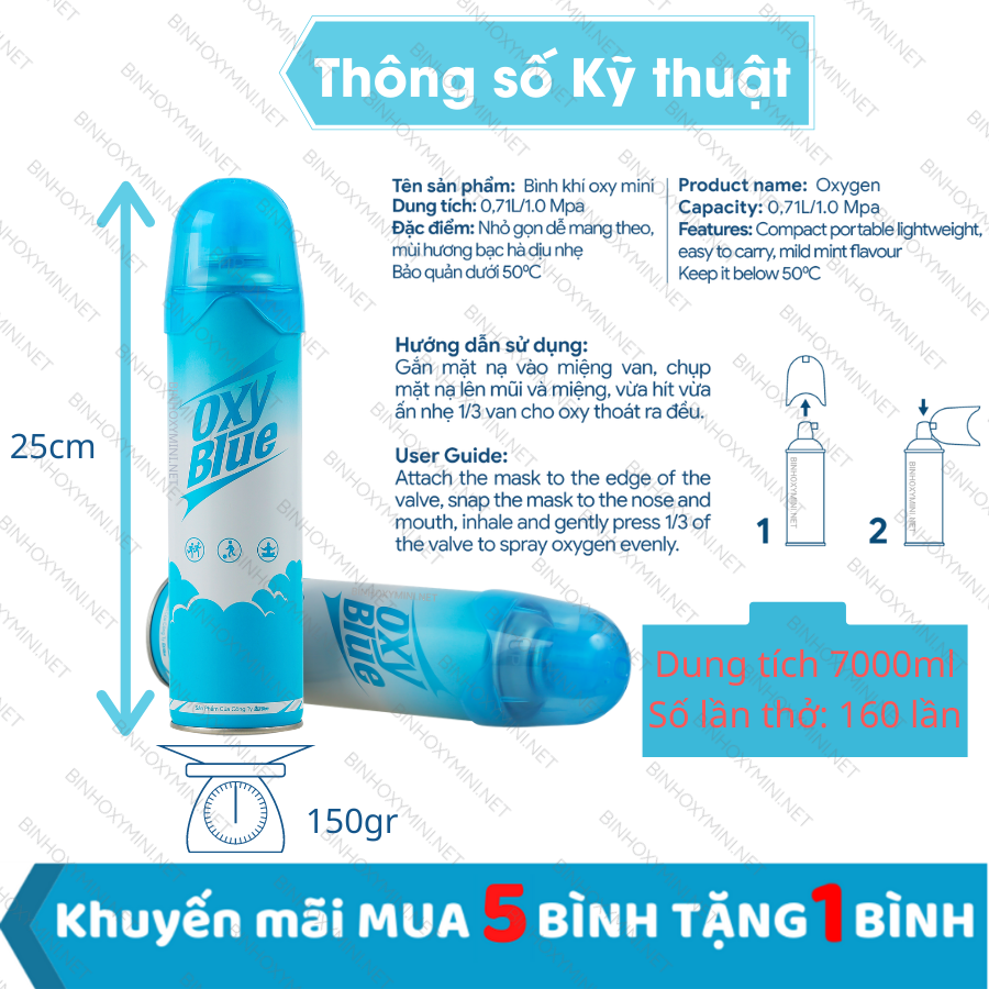 Bình Oxy Mini Cầm tay chứa Oxy tinh khiết 99%