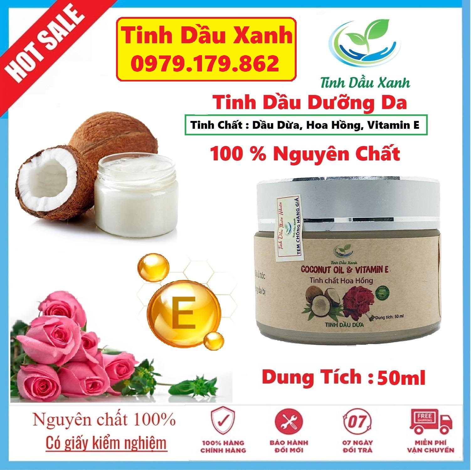 Tinh Dầu Dừa + Vitamin E + Tinh Chất Hoa Hồng, Dưỡng Da