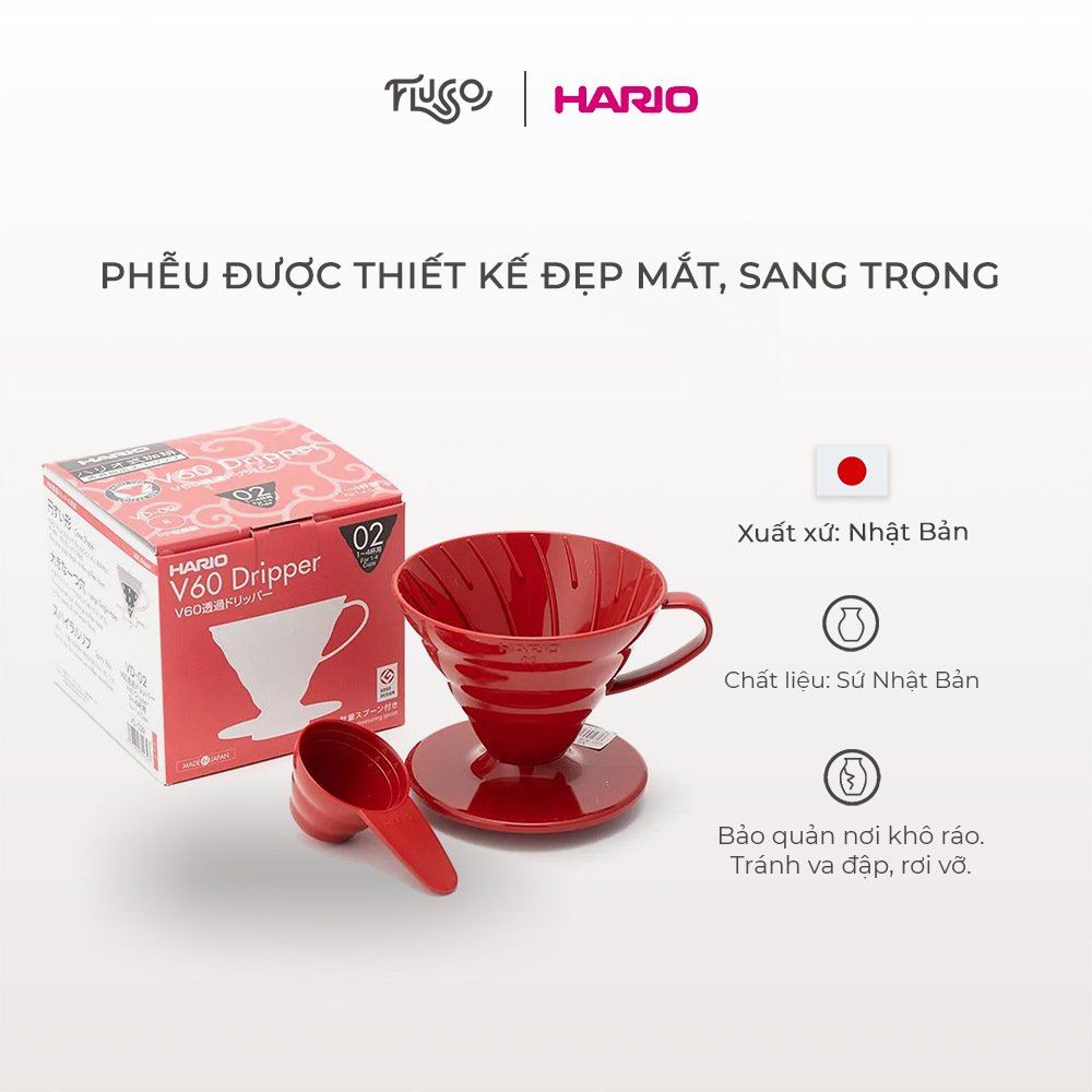 Phễu sứ Hario màu đỏ- size 1-2