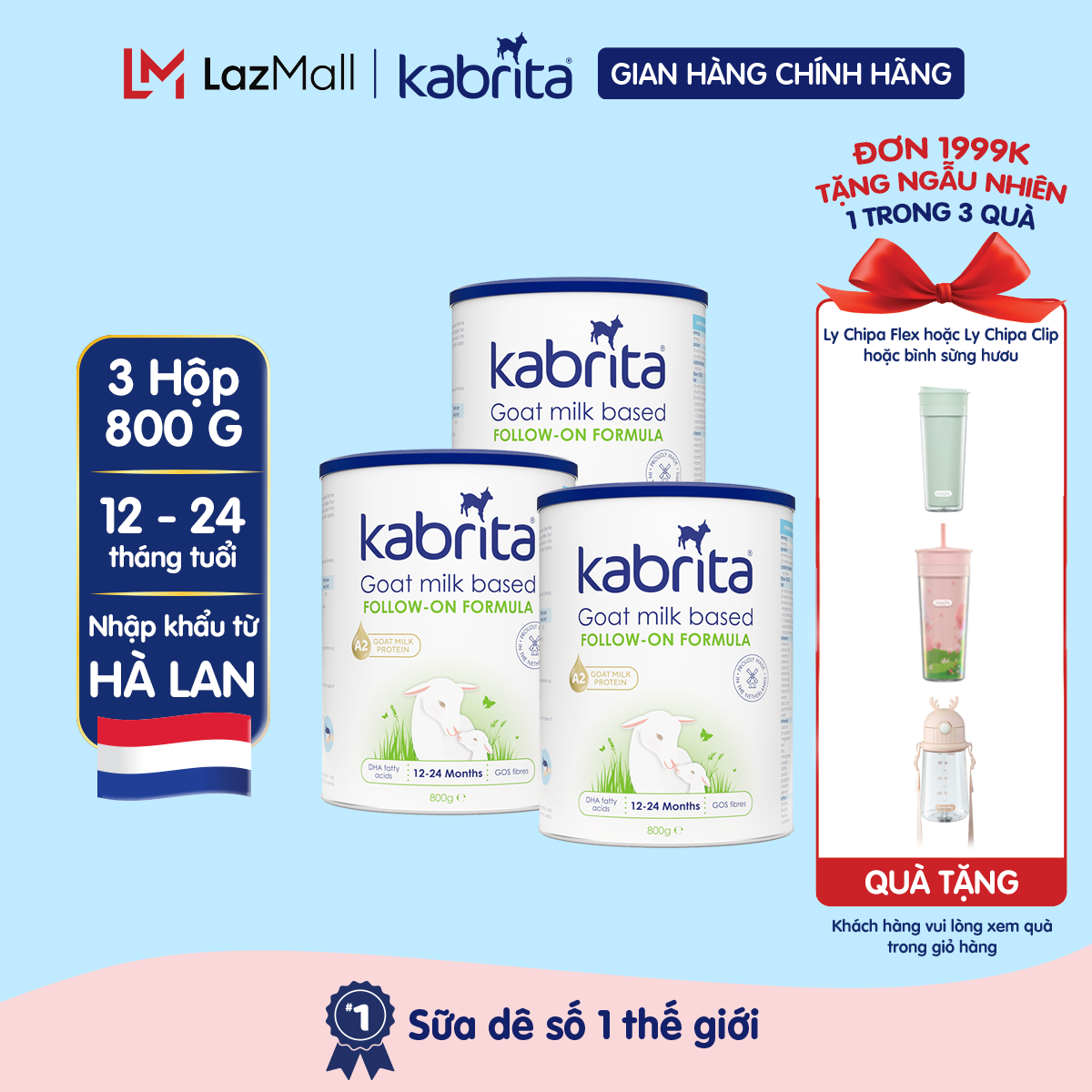 Combo 3 lon sữa dê Kabrita số 2 cho trẻ từ 12 - 24 tháng