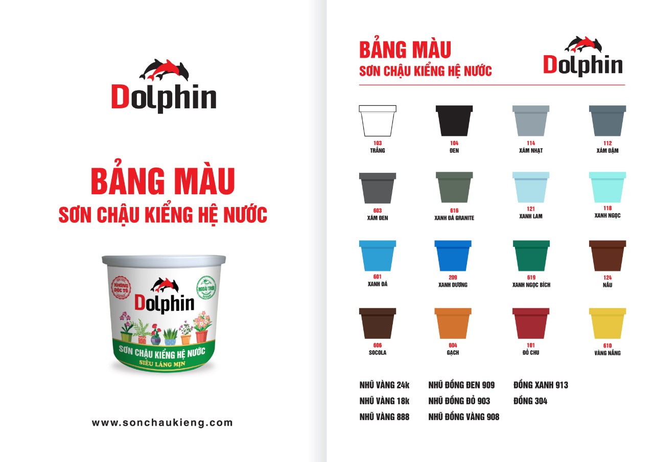 Sơn chậu kiểng láng mịn hệ nước DOLPHIN (Lon 1kg) - Tặng kèm cọ