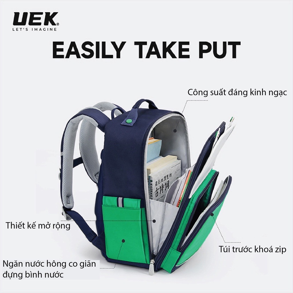 Balo Chống Gù UEK Siêu Nhẹ Chống Bám Bẩn Chống Thấm Nước Tặng Kèm Túi Xách Học Thêm Balo Học Sinh Cặp Sách Chống Gù