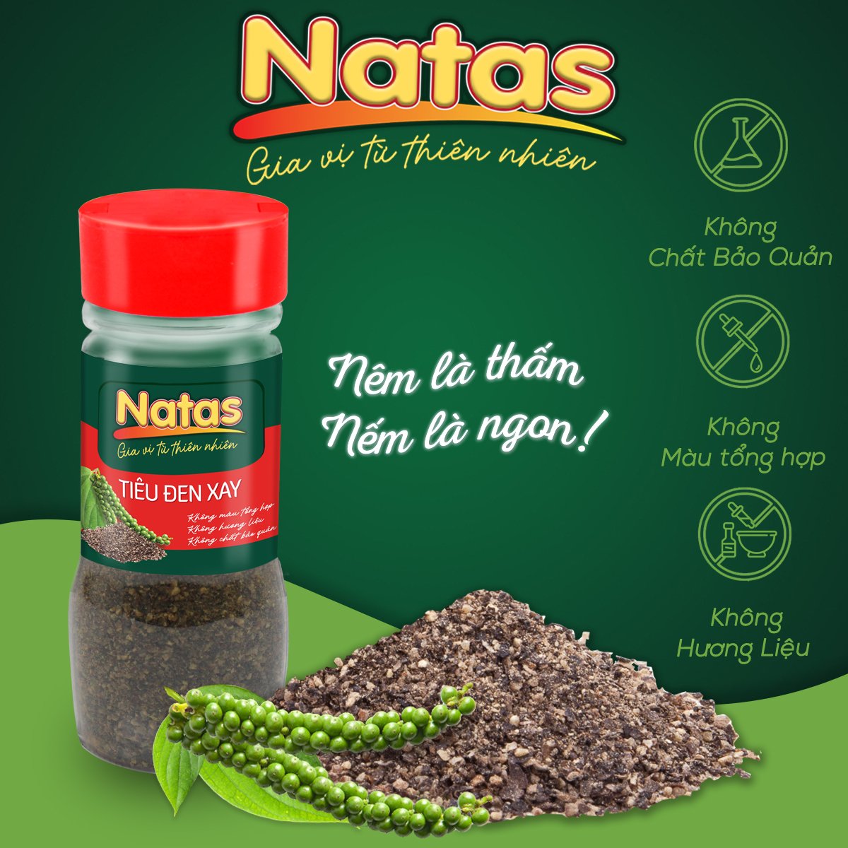 TIÊU ĐEN XAY NATAS gia vị tiện dụng (hũ 55g)