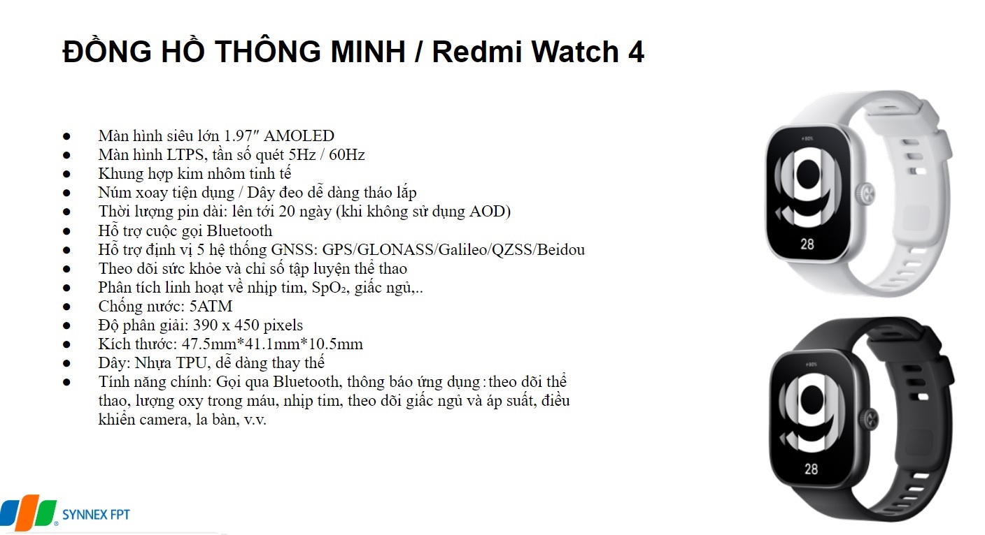 Đồng Hồ Thông Minh Xiaomi Redmi Watch 4 (Bản Quốc Tế – Chính Hãng FPT)
