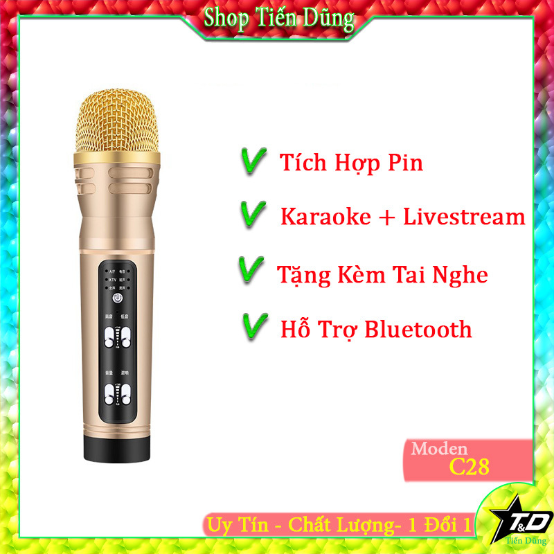 Mic Thu Âm C28 Có Bluetooth Tặng Tai Nghe, Micro C28 Livestream karaoke , Bộ Micro Thu Âm Livetream Karaoke C28 Cao Cấp Tặng Kèm Tai Phone, Âm Thanh Chuẩn, Lọc Âm Cực Hay