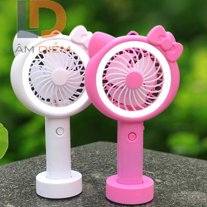 QUẠT SẠC USB KITTY CẦM TAY CÓ ĐÈN LED 3 CHẾ ĐỘ SIÊU MÁT