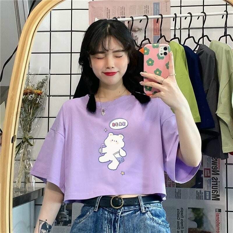 [HCM][Có ảnh thật] Áo croptop in hình gấu