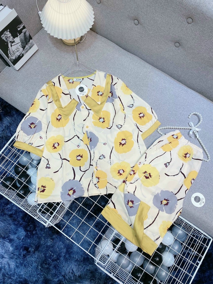 Đồ bộ lụa lửng Mango có cổ *siêu đáng yêu* nhé !! Hình và mẫu chụp là ẢNH THẬT 100%