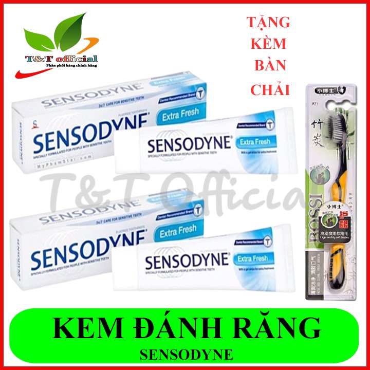 Combo 4 tuýp kem đánh răng Sensodyne tặng kèm 2 bàn chải đánh răng