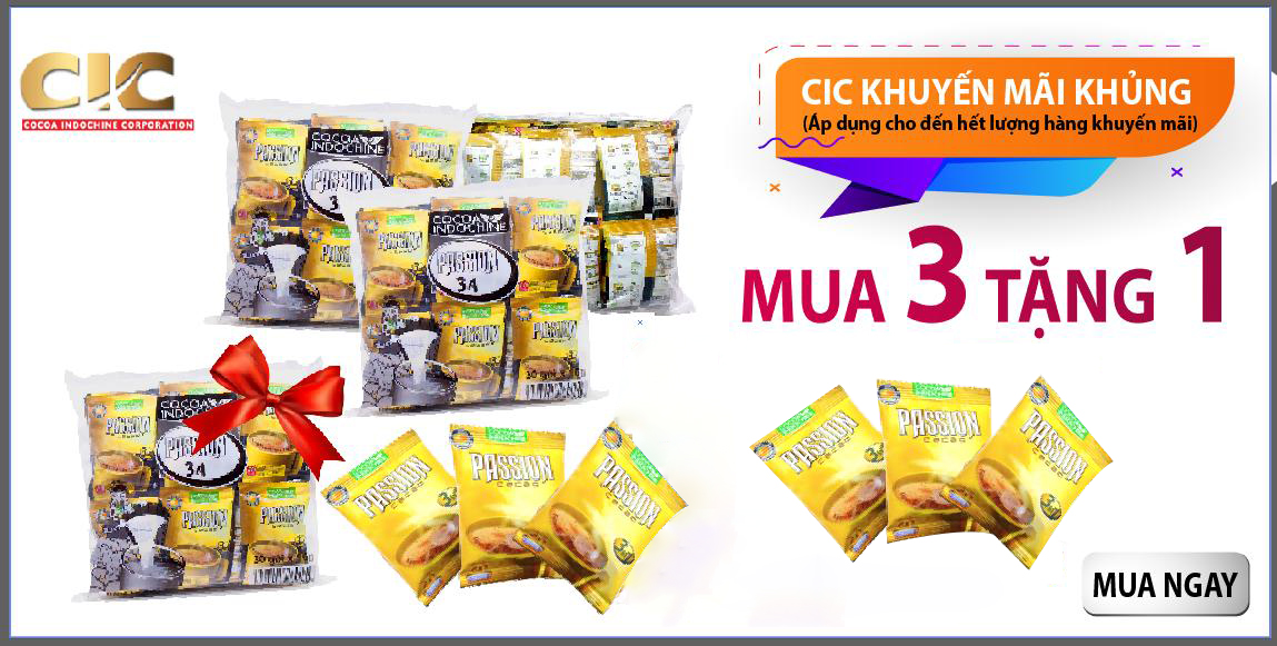 [HCM]Combo 3 Túi Bột Ca Cao Passion 3 in 1 (Túi 30 gói x 16g) - tặng 1 gói