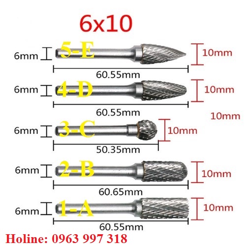 Mũi mài doa hợp kim thép trục 6mm đầu mài 10mm- mũi mài sắt - mũi mài nhôm - mũi mài đồng - mũi điêu khắc gỗ - mũi mài khắc hợp kim trục 6mm