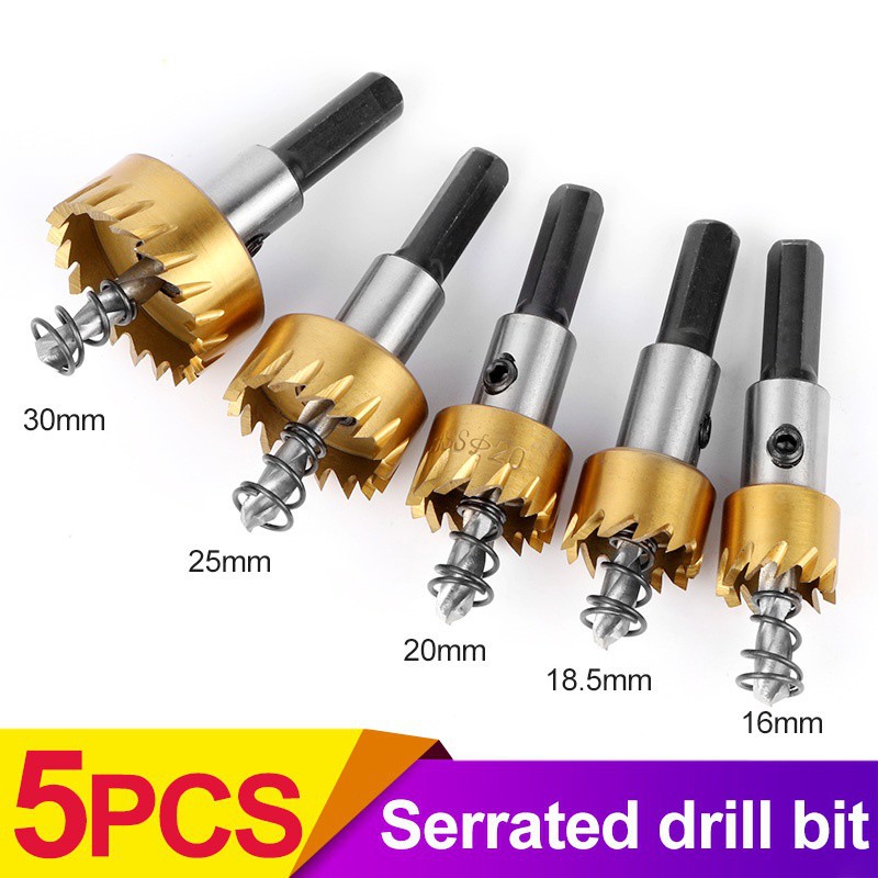 Bộ 5 mũi khoan khoét lỗ hợp kim HSS Titanium 16-18,5-20-25-30