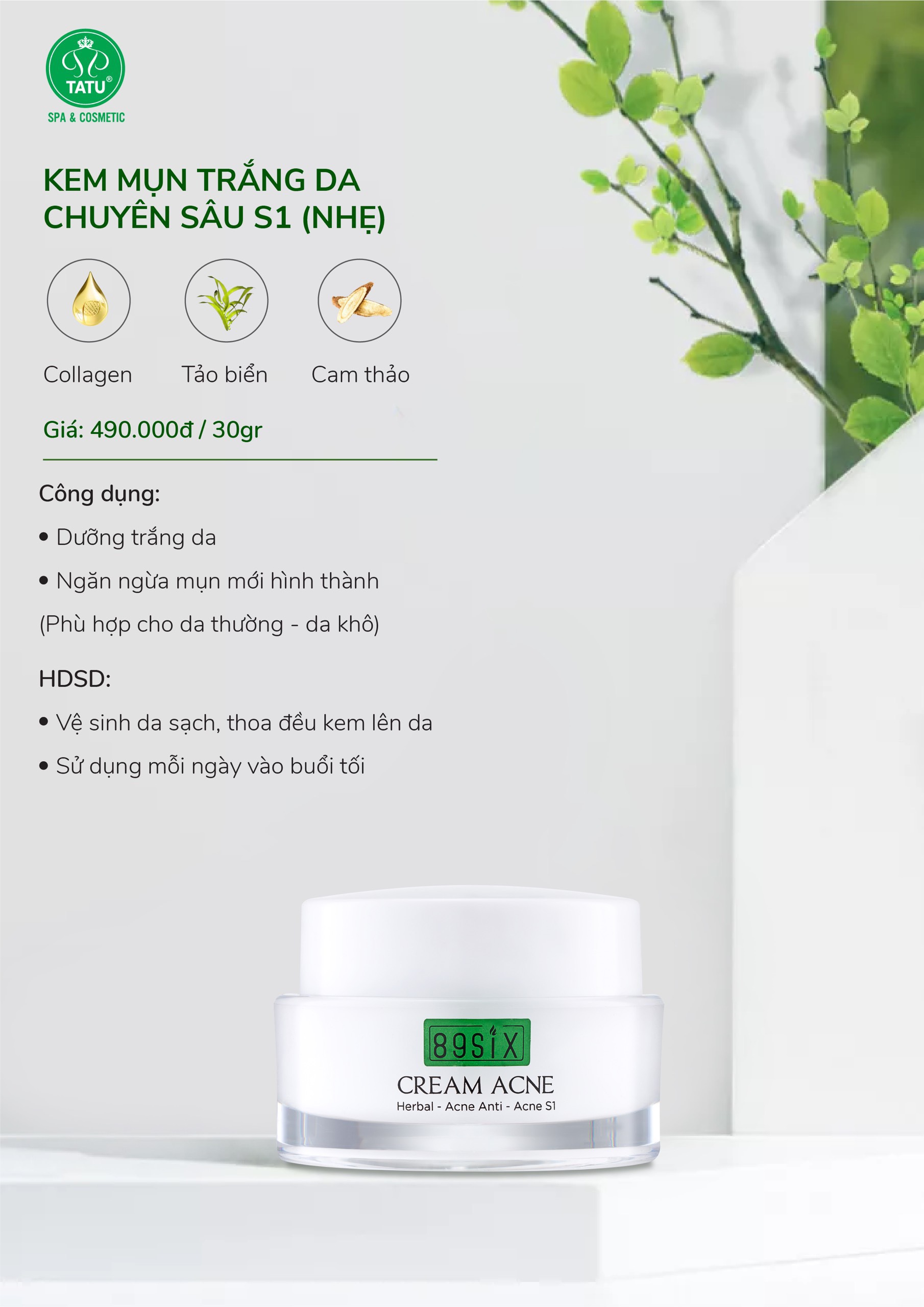 Kem Ngừa Mụn Dưỡng Trắng Da Mờ Thâm Se Khít Lỗ Chân Lông Cấp Ẩm  Giá Rẻ Chính Hãng S1 TATU