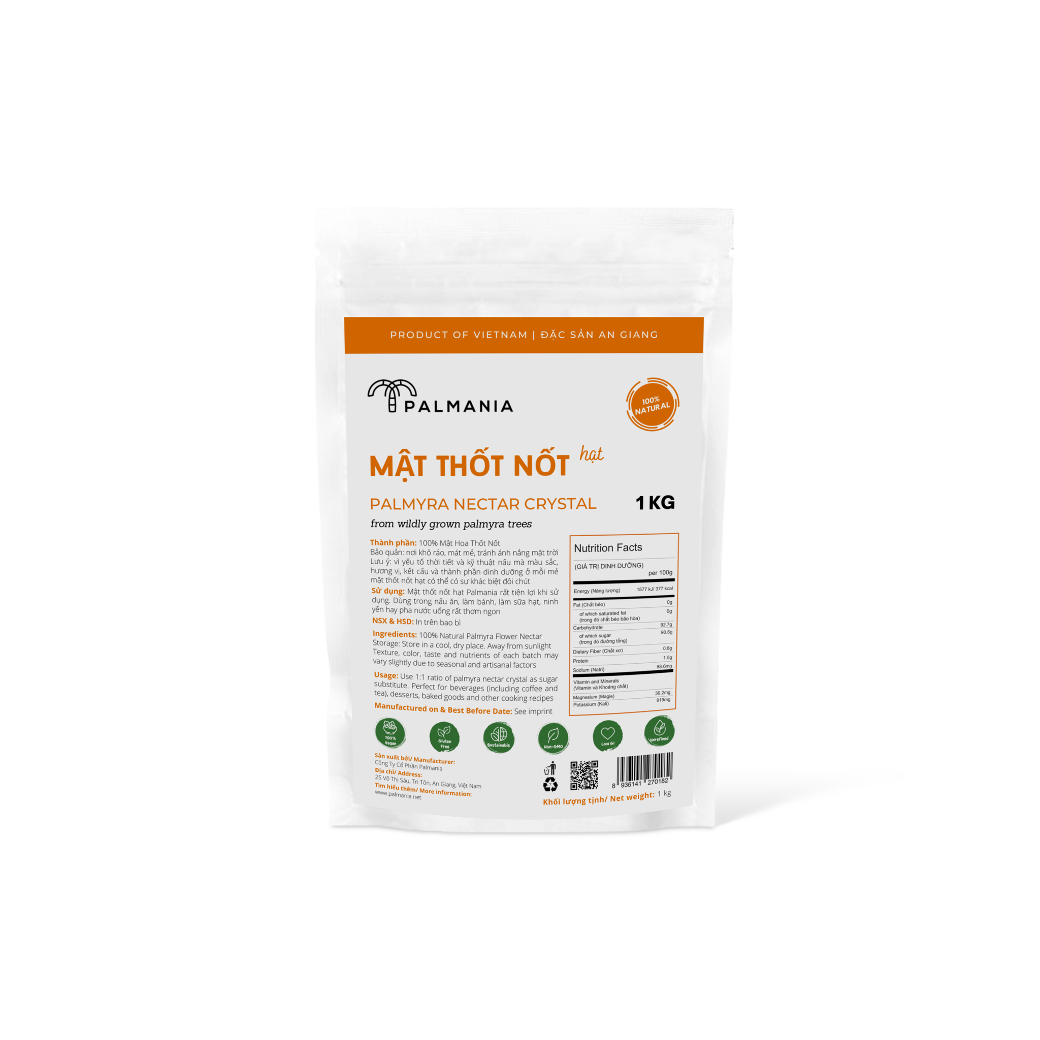 Palmania mật thốt nốt hạt 1000g | nguyên chất, tự nhiên & vì sức khỏe | đặc sản an giang