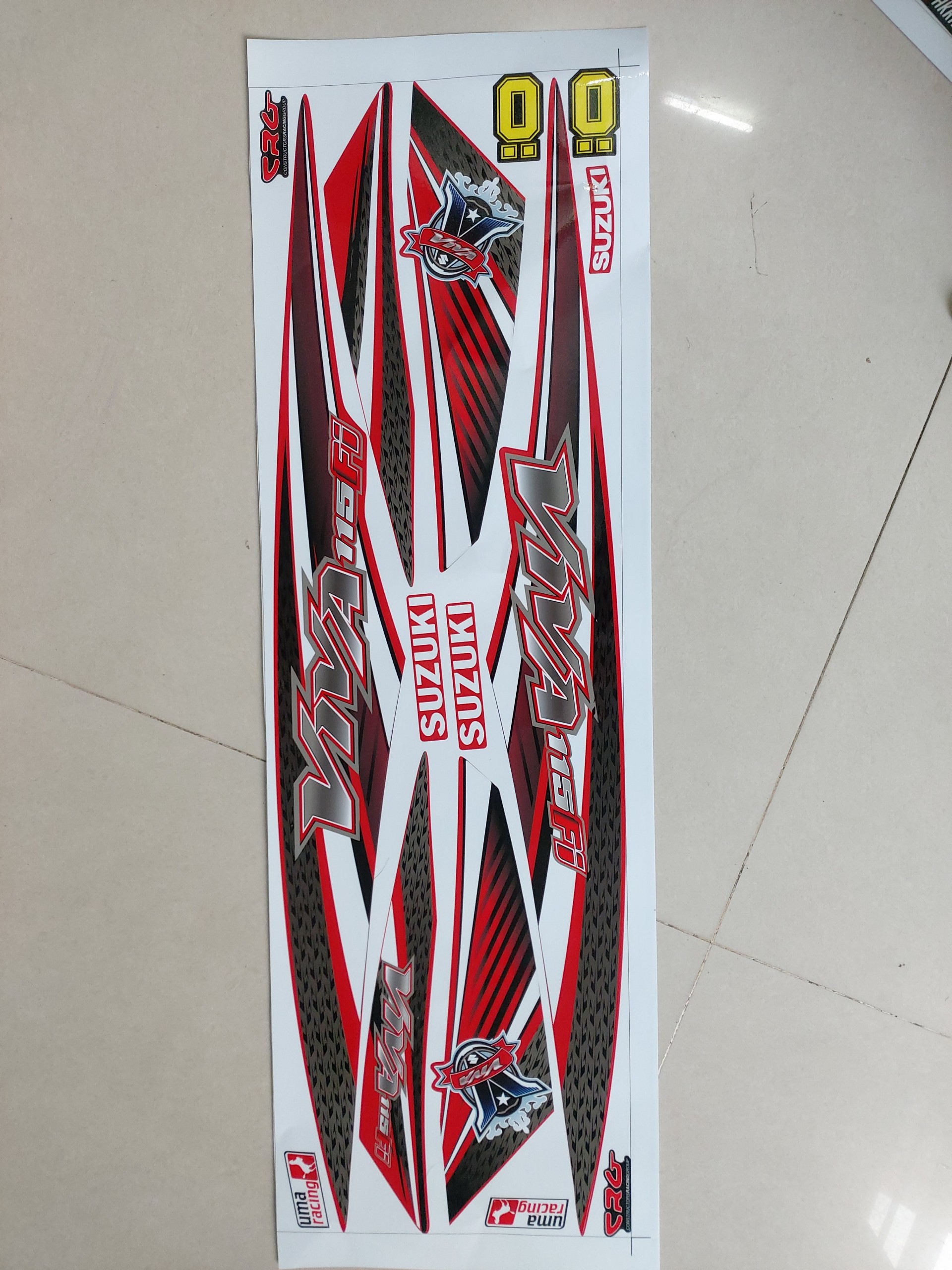 Tem suzuki viva dán xe đỏ đen có logo ngay bửng