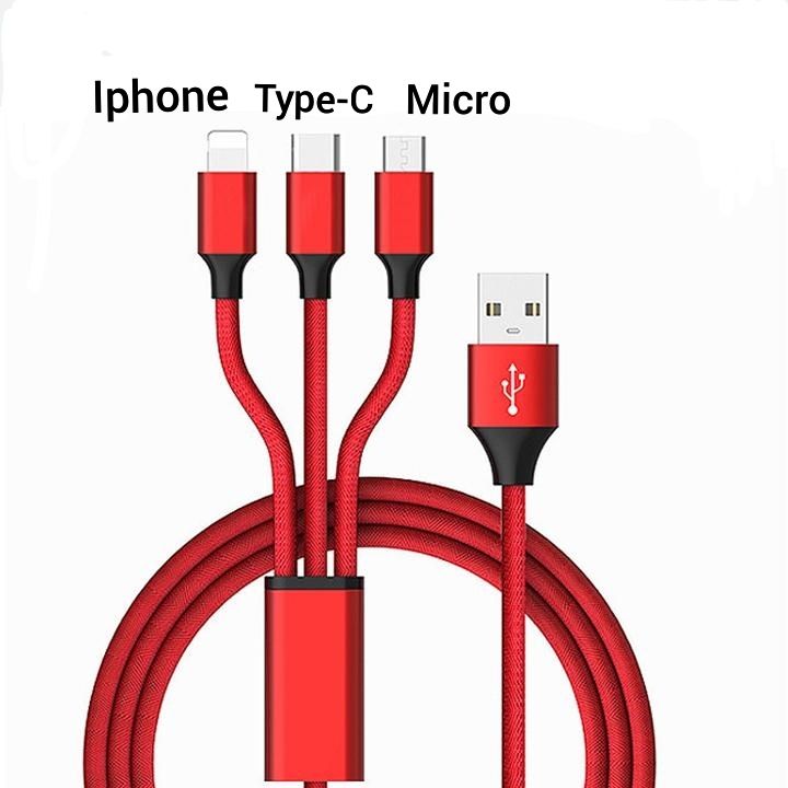 cáp sạc 3 đầu dây dù sạc nhanh iphone,type-c micro
