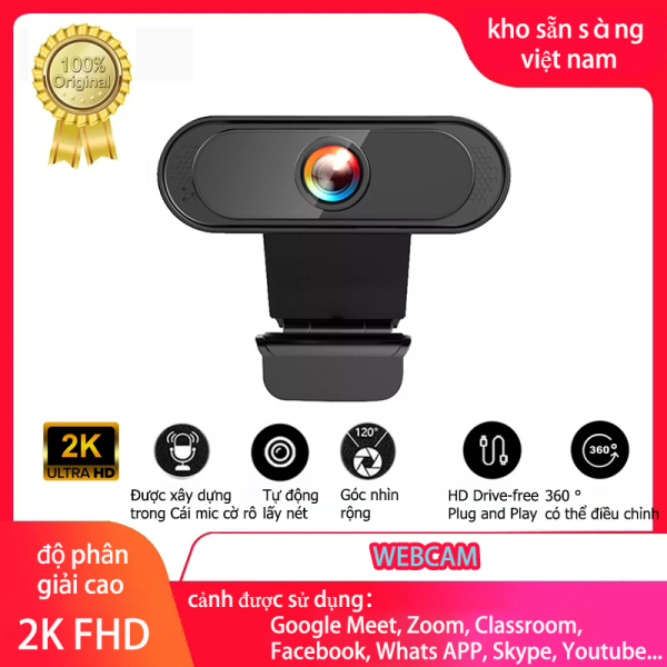 2K QHD Webcam 2160P Tự động lấy nét Micrô tích hợp USB Web Cam Máy tính Lớp học Trò chuyện Video Gọi điện Máy tính để bàn Máy tính xách tay Webcam Máy tính xách tay Máy ảnh có độ phân giải cao cho Google Zoom Cuộc họp Lớp học Cam