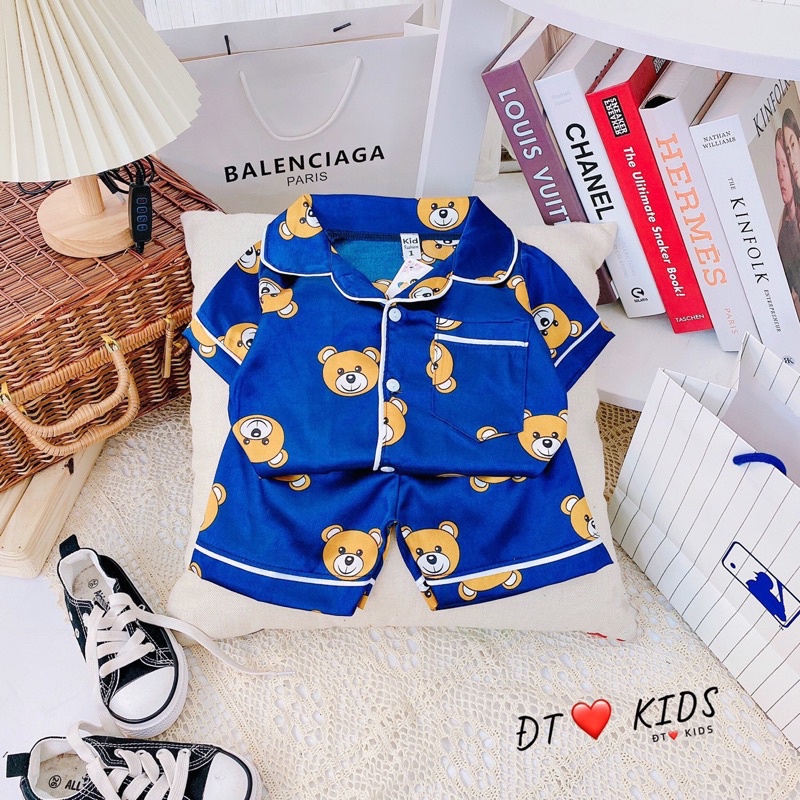 Bộ pyjama gấu lụa satin siêu đẹp cho bé