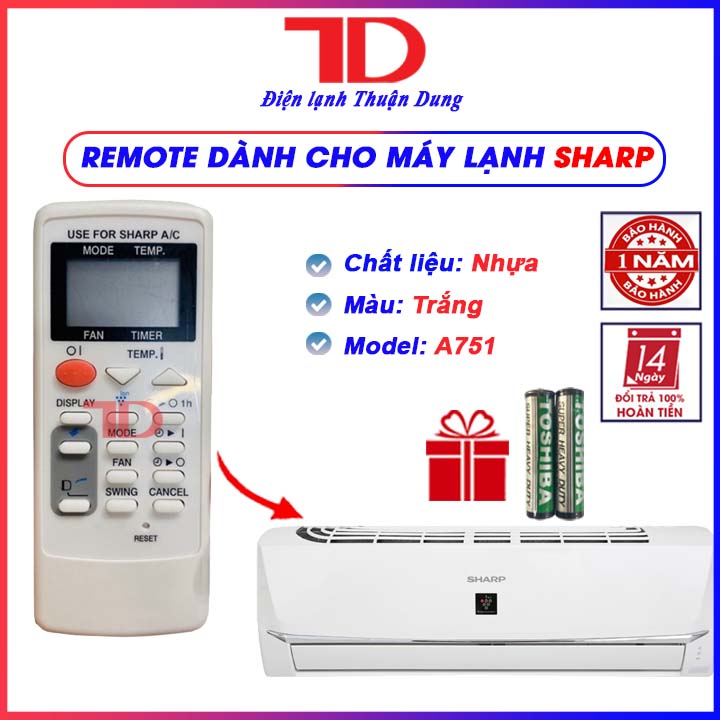 Remote điều khiển dành cho máy lạnh điều hòa sharp crmc a751 jbez - điện lạnh thuận dung