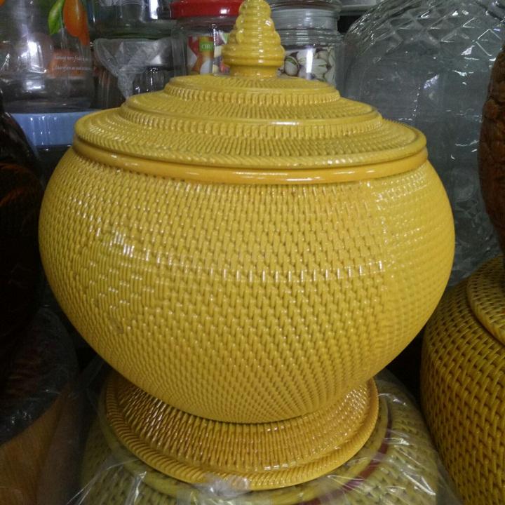 BAO Ủ ẤM TÍCH NHỰA GIẢ MÂY TRE ĐAN KÈM ẤM TÍCH 1,5L BÁT TRÀNG