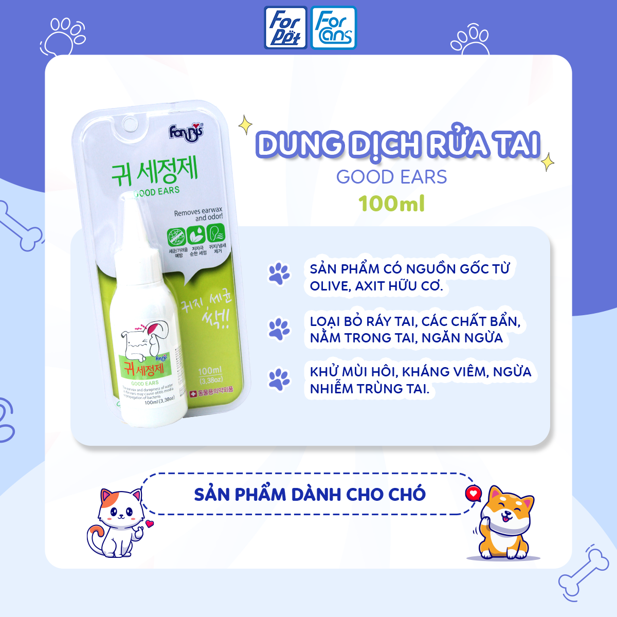 Dung dịch rửa tai cho thú cưng Forcans 100ml