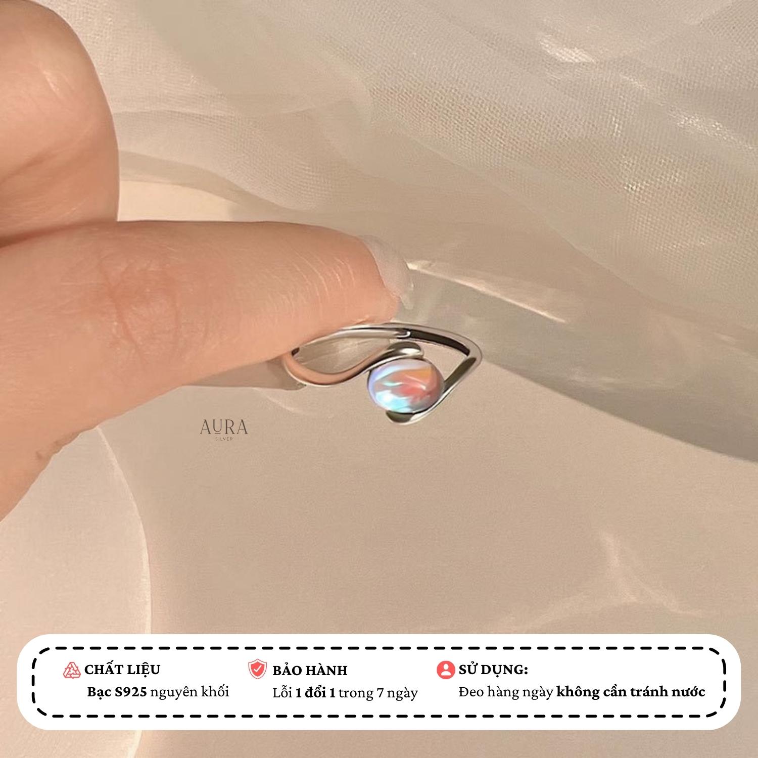 Nhẫn bạc nữ 925 freesize đá mặt trăng Ovani-Aura Silver-N24